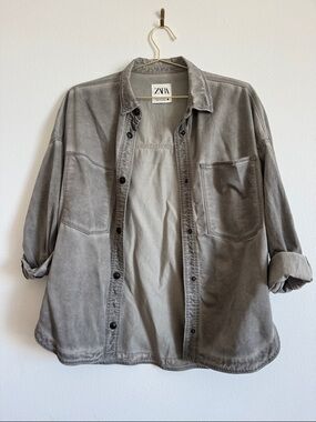 ZARA Washed Gray Relaxed Shirt Jacket